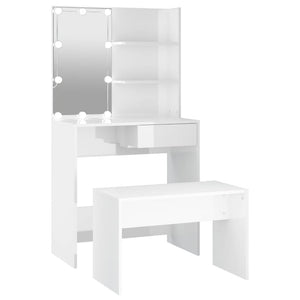 vidaXL Dressing Table Set with LED High-Gloss White Engineered Wood