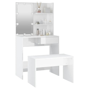 vidaXL Dressing Table Set with LED High-Gloss White Engineered Wood