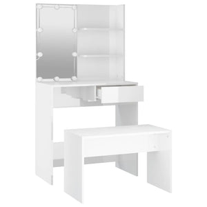 vidaXL Dressing Table Set with LED High-Gloss White Engineered Wood