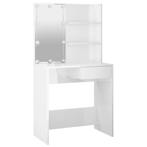 vidaXL Dressing Table Set with LED High-Gloss White Engineered Wood