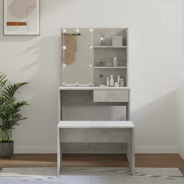 vidaXL Dressing Table Set with LED High-Gloss White Engineered Wood