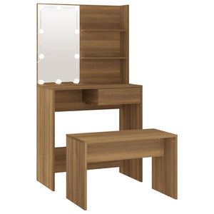 vidaXL Dressing Table Set with LED Brown Oak-Effect Engineered Wood