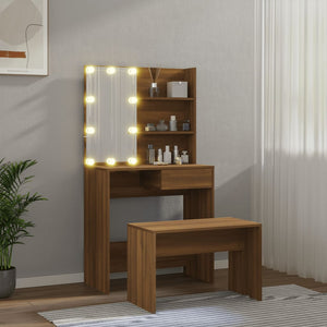 vidaXL Dressing Table Set with LED Brown Oak-Effect Engineered Wood