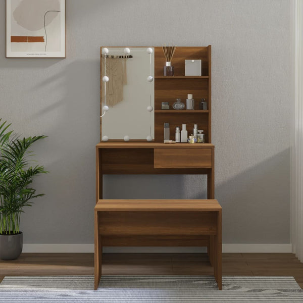 vidaXL Dressing Table Set with LED Brown Oak-Effect Engineered Wood