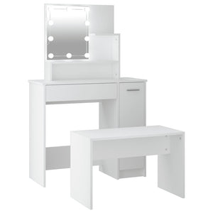 vidaXL Dressing Table Set with LED White Engineered Wood