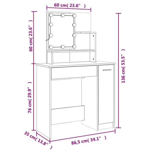 vidaXL Dressing Table Set with LED White Engineered Wood