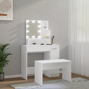 vidaXL Dressing Table Set with LED White Engineered Wood