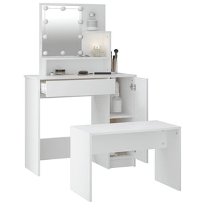 vidaXL Dressing Table Set with LED White Engineered Wood
