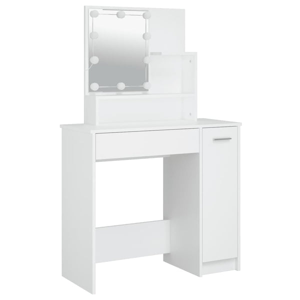 vidaXL Dressing Table Set with LED White Engineered Wood