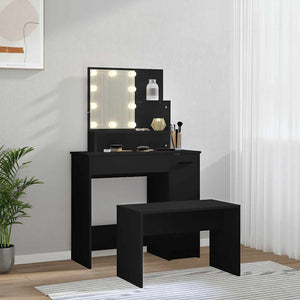 vidaXL Dressing Table Set with LED Black Engineered Wood