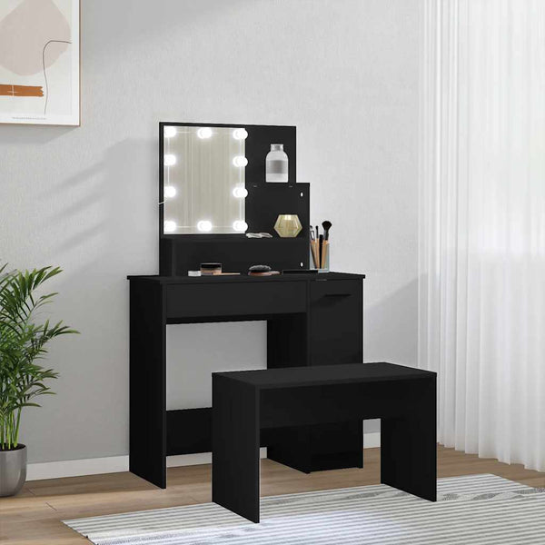 vidaXL Dressing Table Set with LED Black Engineered Wood