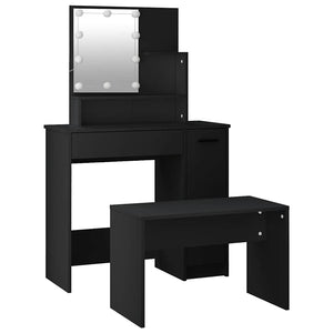 vidaXL Dressing Table Set with LED Black Engineered Wood