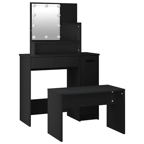 vidaXL Dressing Table Set with LED Black Engineered Wood