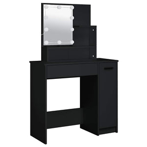 vidaXL Dressing Table Set with LED Black Engineered Wood