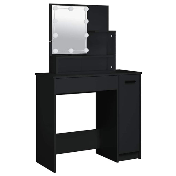 vidaXL Dressing Table Set with LED Black Engineered Wood