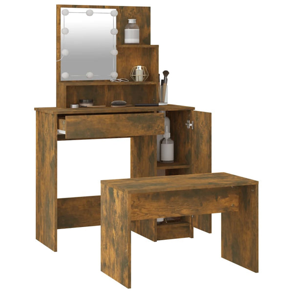 vidaXL Dressing Table Set with LED Smoked Oak Engineered Wood