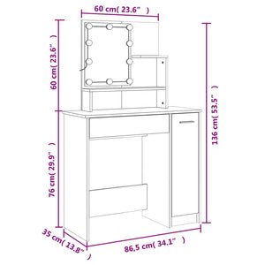vidaXL Dressing Table Set with LED Grey Sonoma Engineered Wood