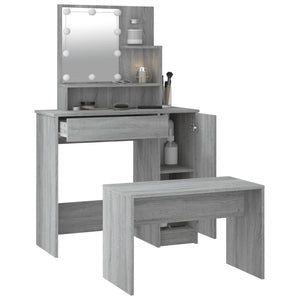 vidaXL Dressing Table Set with LED Grey Sonoma Engineered Wood