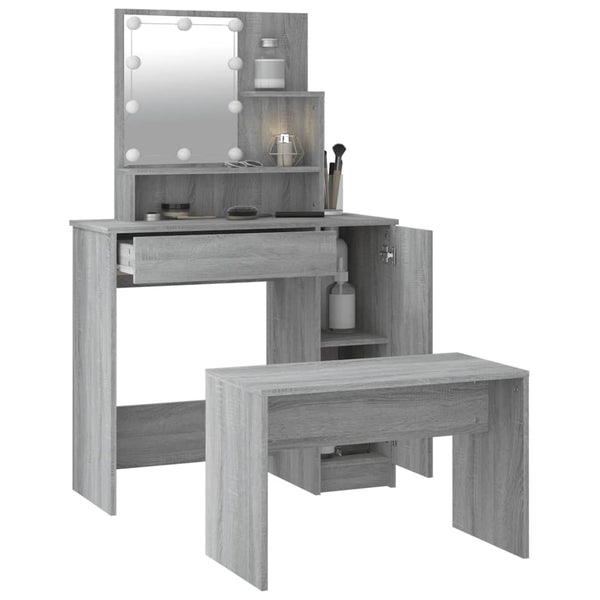 vidaXL Dressing Table Set with LED Grey Sonoma Engineered Wood