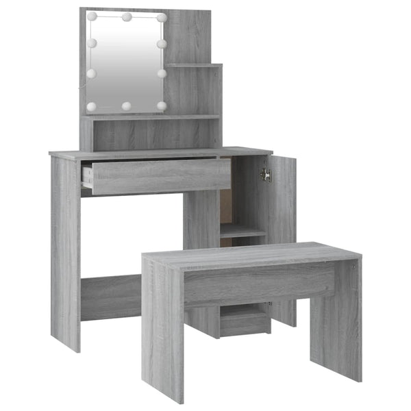 vidaXL Dressing Table Set with LED Grey Sonoma Engineered Wood