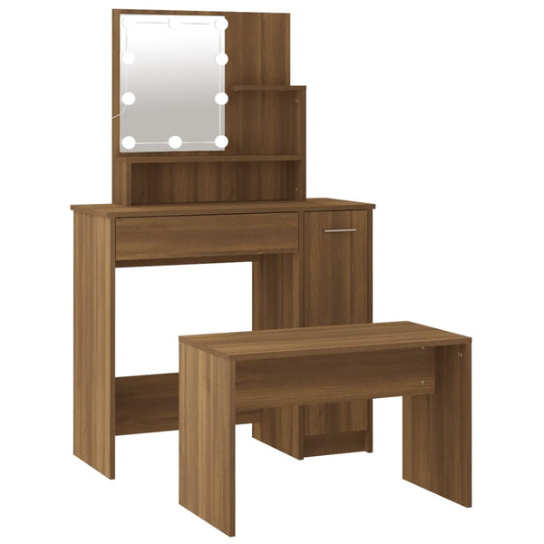 vidaXL Dressing Table Set with LED Brown Oak-Effect Engineered Wood