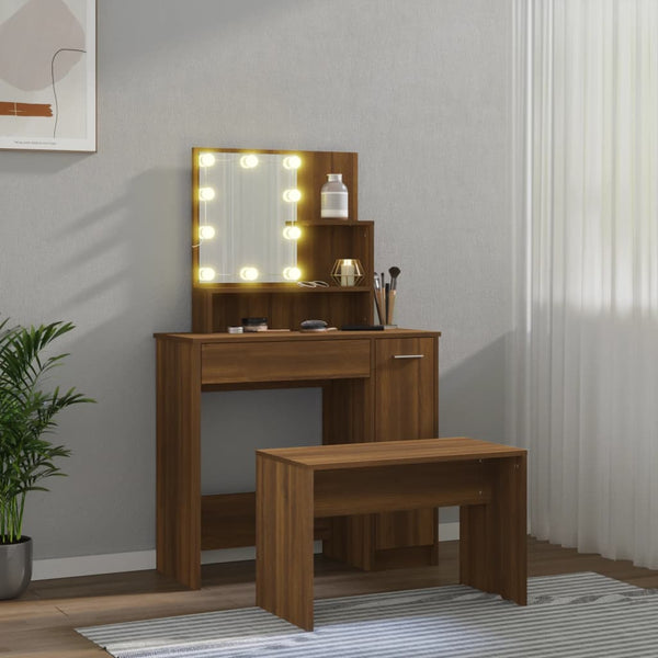 vidaXL Dressing Table Set with LED Brown Oak-Effect Engineered Wood