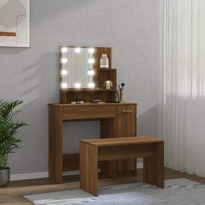 vidaXL Dressing Table Set with LED Brown Oak-Effect Engineered Wood