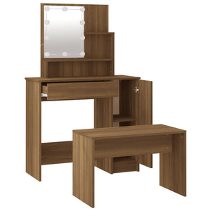vidaXL Dressing Table Set with LED Brown Oak-Effect Engineered Wood