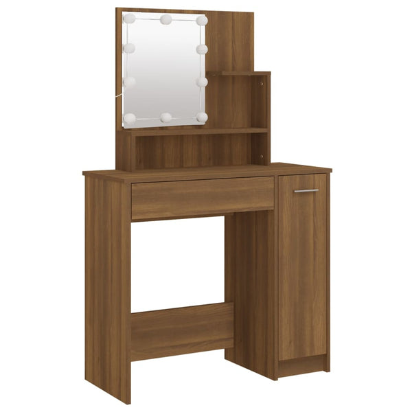 vidaXL Dressing Table Set with LED Brown Oak-Effect Engineered Wood
