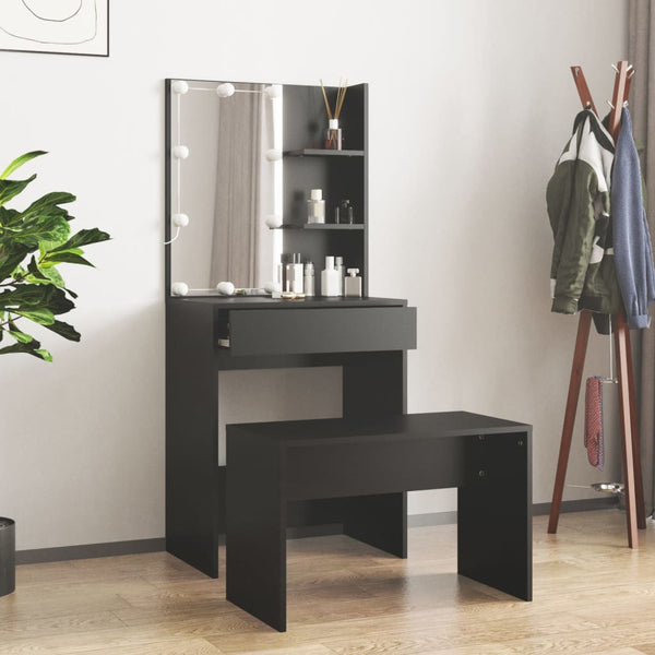 vidaXL Dressing Table Set with LED Black Engineered Wood