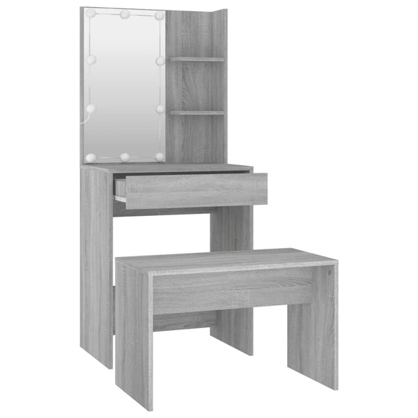 vidaXL Dressing Table Set with LED Grey Sonoma Engineered Wood