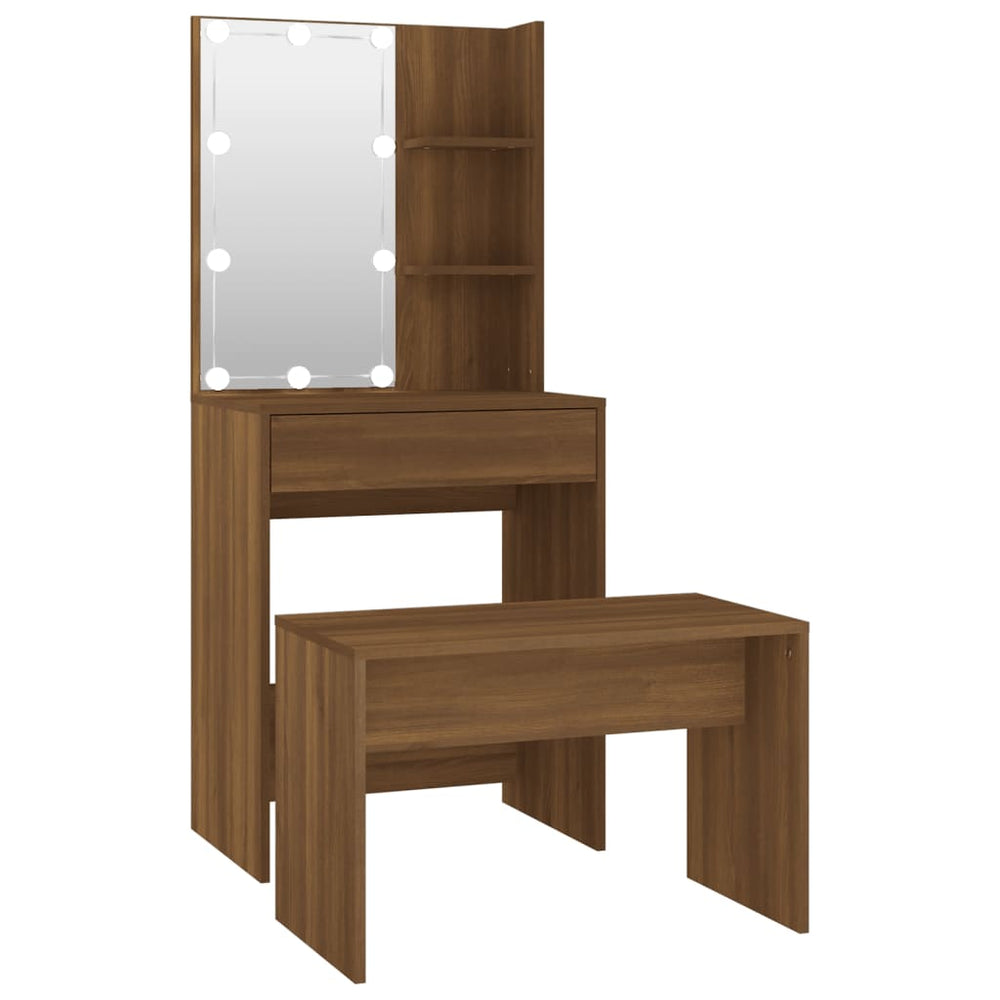 vidaXL Dressing Table Set with LED Brown Oak-Effect Engineered Wood