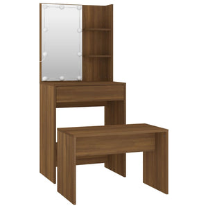 vidaXL Dressing Table Set with LED Brown Oak-Effect Engineered Wood