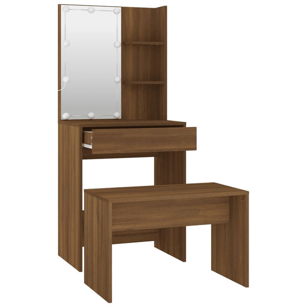 vidaXL Dressing Table Set with LED Brown Oak-Effect Engineered Wood