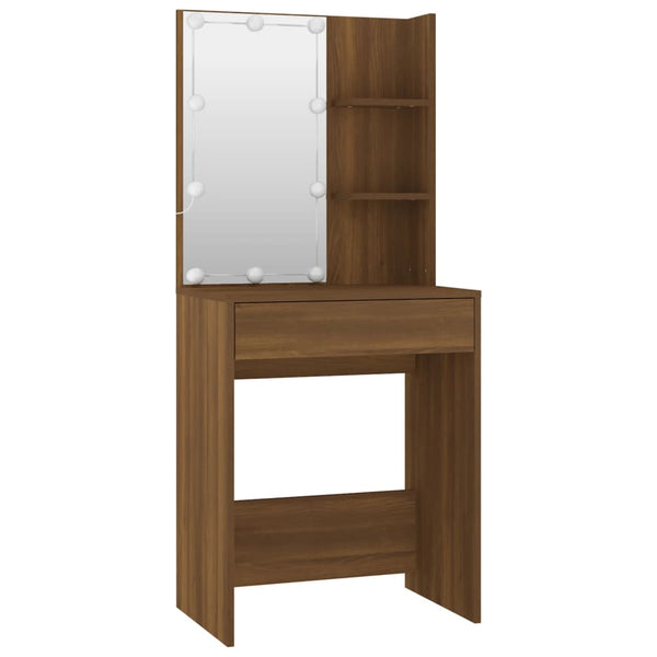 vidaXL Dressing Table Set with LED Brown Oak-Effect Engineered Wood
