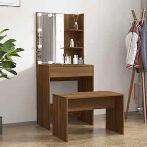 vidaXL Dressing Table Set with LED Brown Oak-Effect Engineered Wood