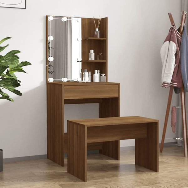 vidaXL Dressing Table Set with LED Brown Oak-Effect Engineered Wood
