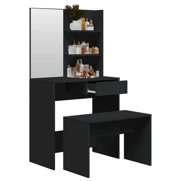 vidaXL Dressing Table Set Black 74.5 x 40 x 141 cm