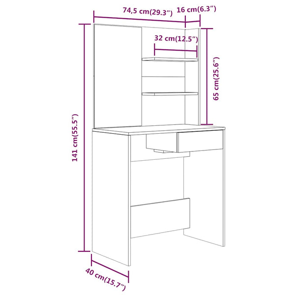 vidaXL Dressing Table Set Concrete Gray 74.5x40x141 cm
