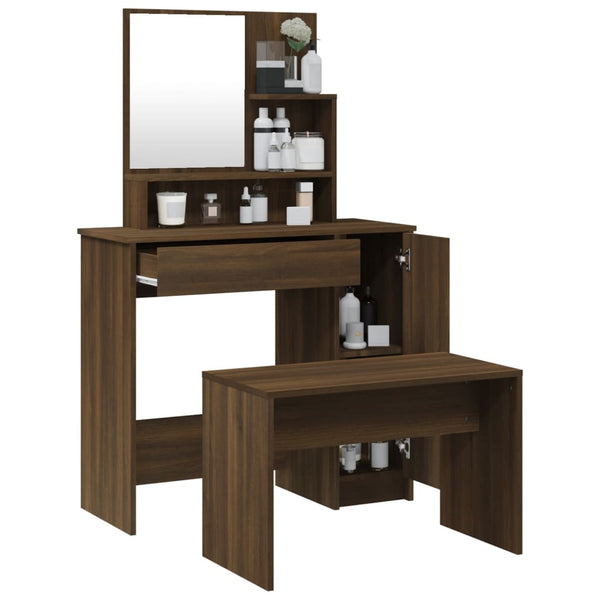 vidaXL Dressing Table Set Brown Oak-Look 86.5x35x136 cm