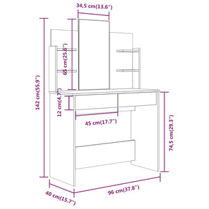 vidaXL Dressing Table Set White 96x40x142 cm