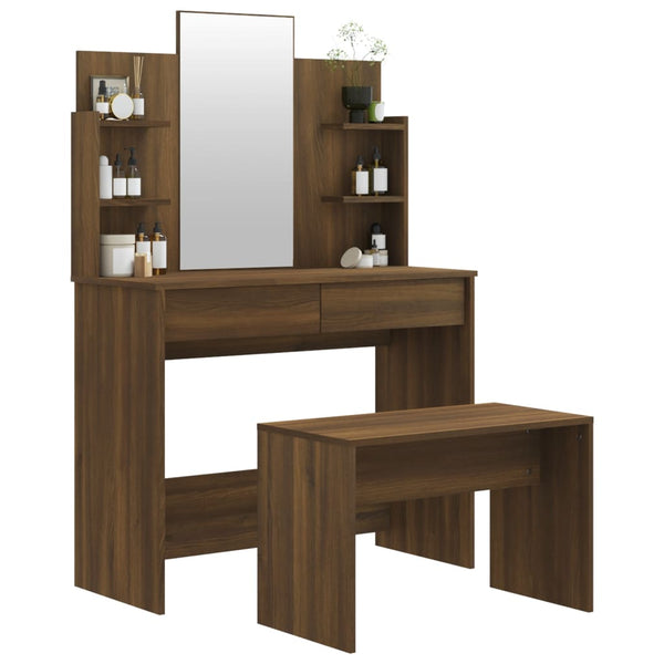 vidaXL Dressing Table Set Brown Oak-Effect 96x40x142 cm