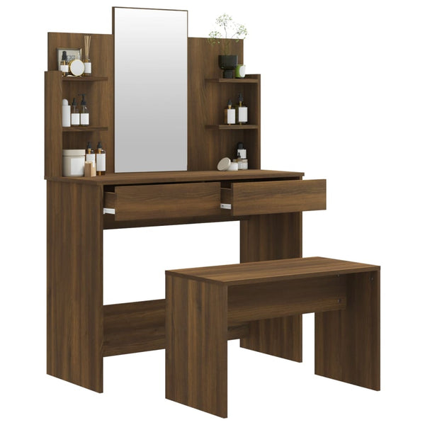 vidaXL Dressing Table Set Brown Oak-Effect 96x40x142 cm