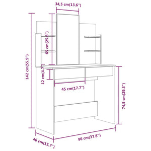 vidaXL Dressing Table Set Brown Oak-Effect 96x40x142 cm