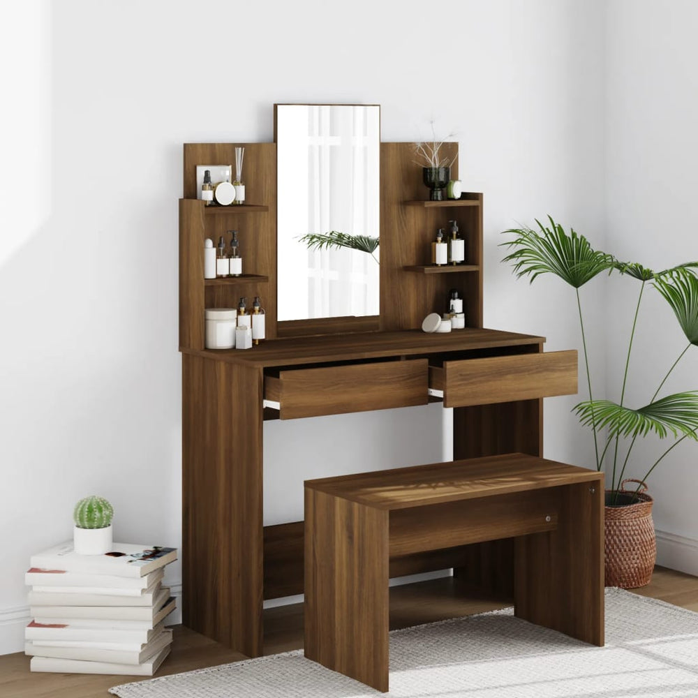 vidaXL Dressing Table Set Brown Oak-Effect 96x40x142 cm