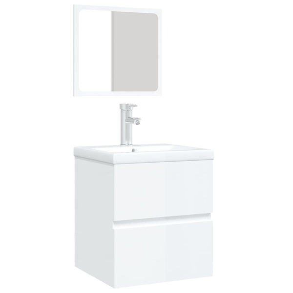 vidaXL Bathroom Vanity with Sink Mirror High-Gloss White
