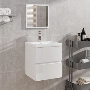 vidaXL Bathroom Vanity with Sink Mirror High-Gloss White