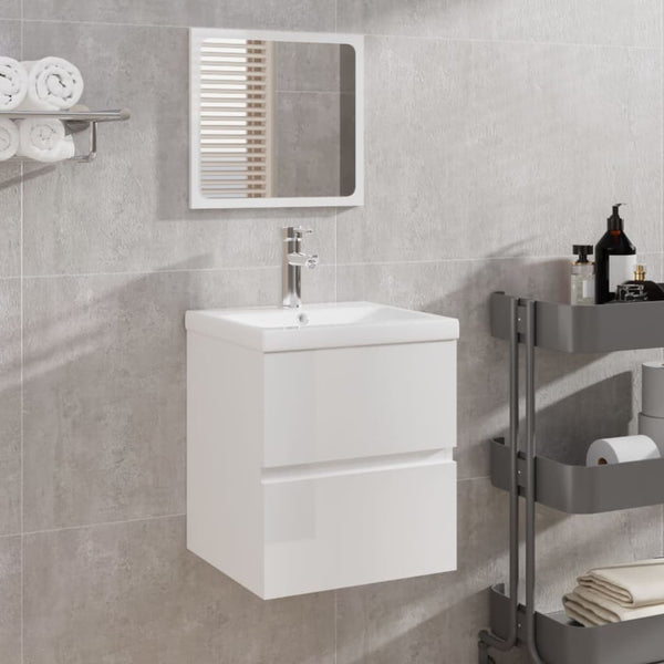vidaXL Bathroom Vanity with Sink Mirror High-Gloss White