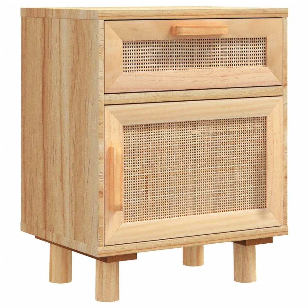 vidaXL Bedside Table Brown Solid Pine and Natural Rattan