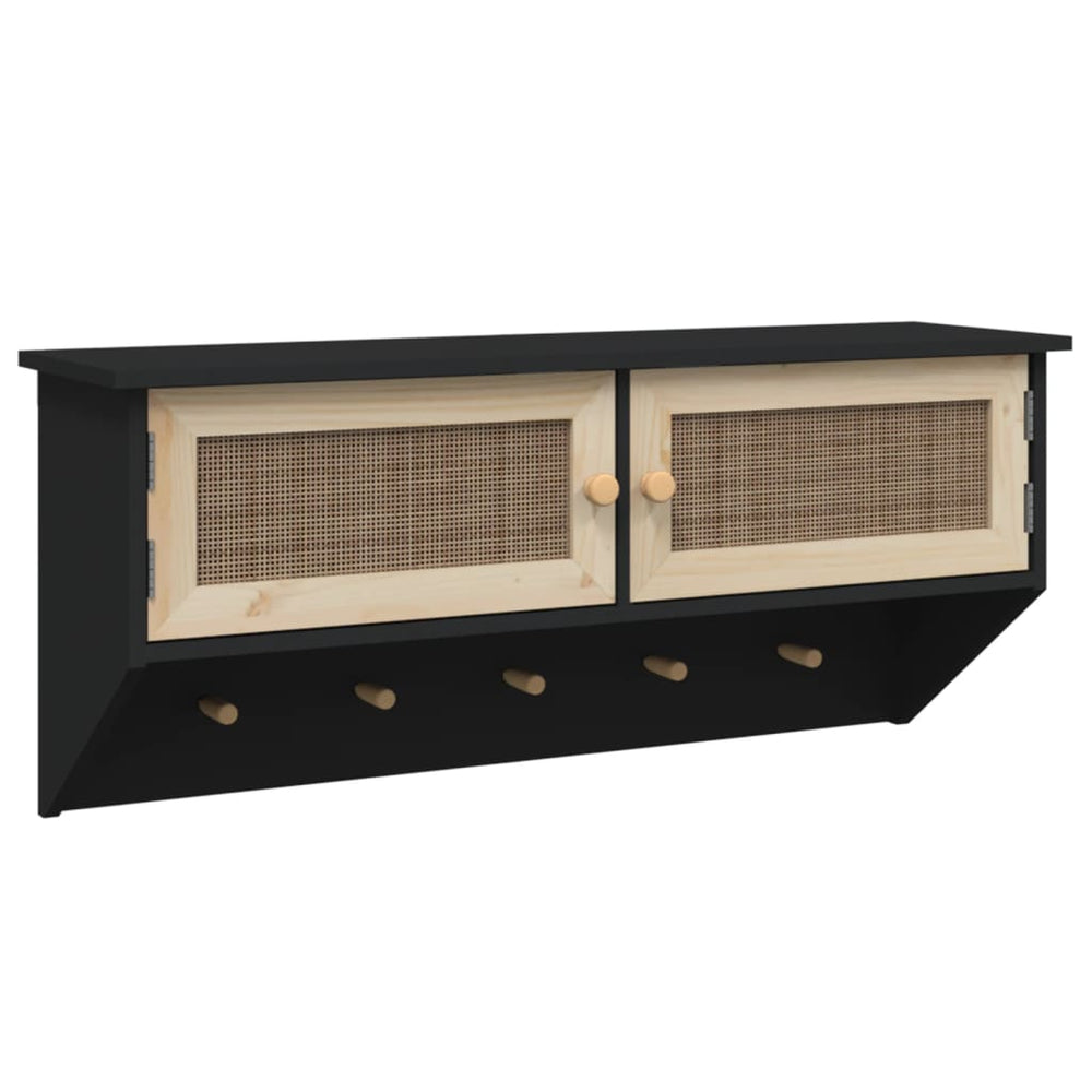 Wandgarderobe Schwarz mit Rattan